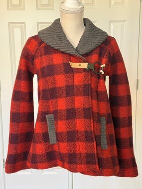 Free People Buffalo Red Plaid Wool Jacket Coat Sz 0